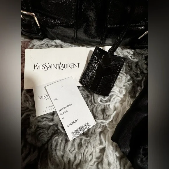 Yves Saint Laurent Shiny Black Shoulder Bag with Silver Accents - Picture 3 of 16